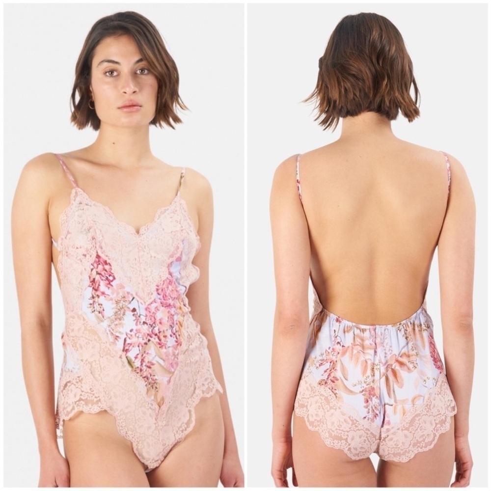 Zimmermann Botanica Teddy Bodysuit Lace Floral Pink Milettia Size 10 NWT